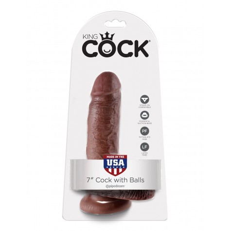 Коричневый фаллоимитатор с мошонкой 7" Cock with Balls - 19,4 см.